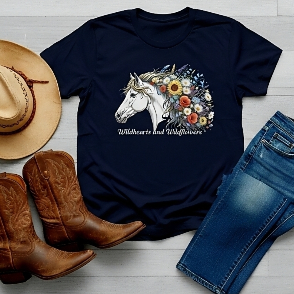 Wildhearts & Wildflowers Horse Graphic Tee • Western Boho Cowgirl Floral Shirt •